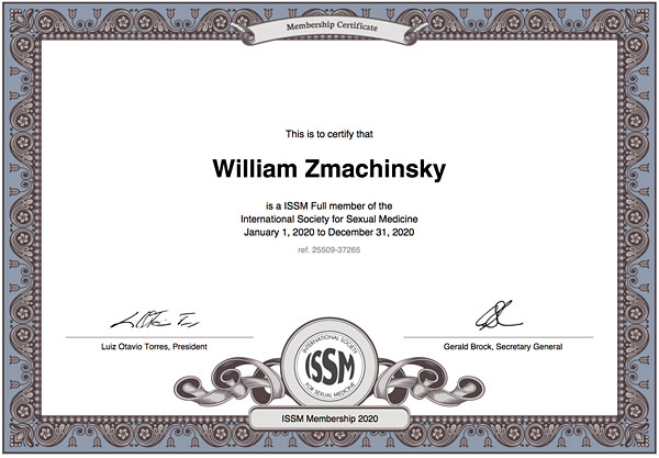 William Zmachinsky member ISSM, International Society for Sexual Medicine