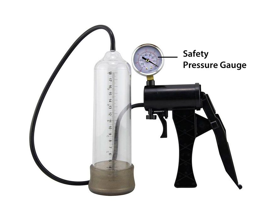 penis pump with safety pressure gauge